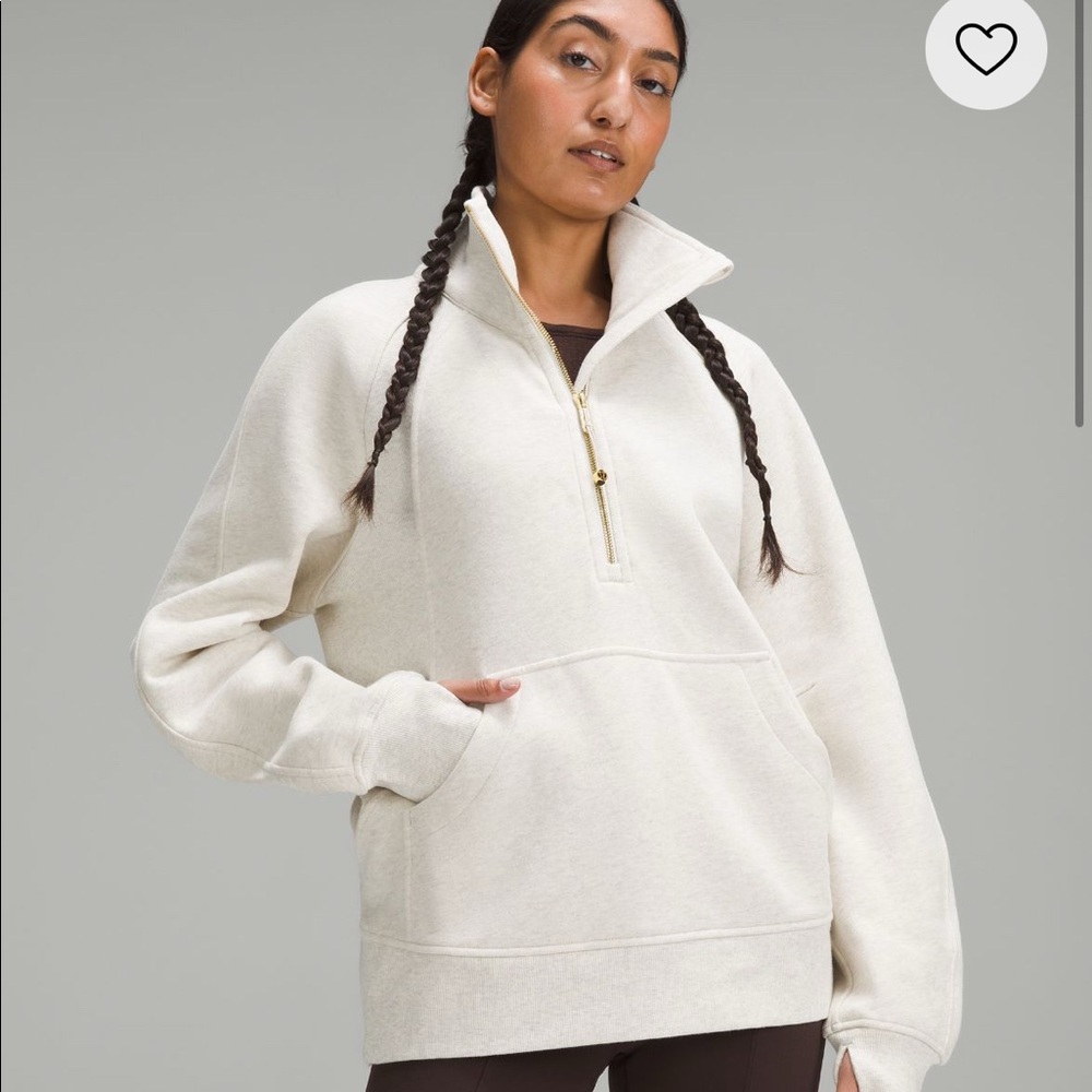 Scuba oversized funnel neck half zip *long* in heathered bone and gold. XL/XXL